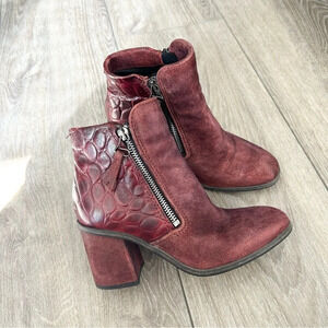 MJUS Croc Pattern Suede Leather Mixed Double Zipper Heeled Boots